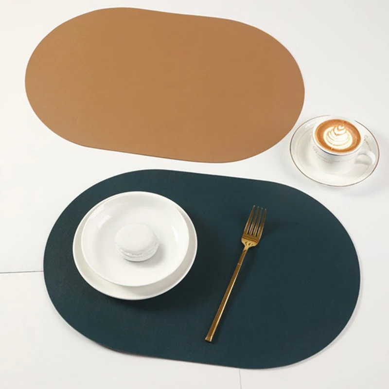 Leather Placemat Oval Oil-Proof Table Mat Home Dining Kitchen Table Placemat Design Dining Waterproof Heat Resistant Home Decor