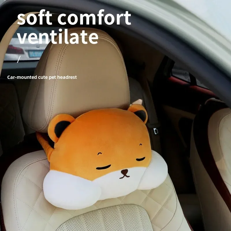 Cute Cartoon Plush Car Headrest Neck Pillow and Lumbar Support Set for Girls