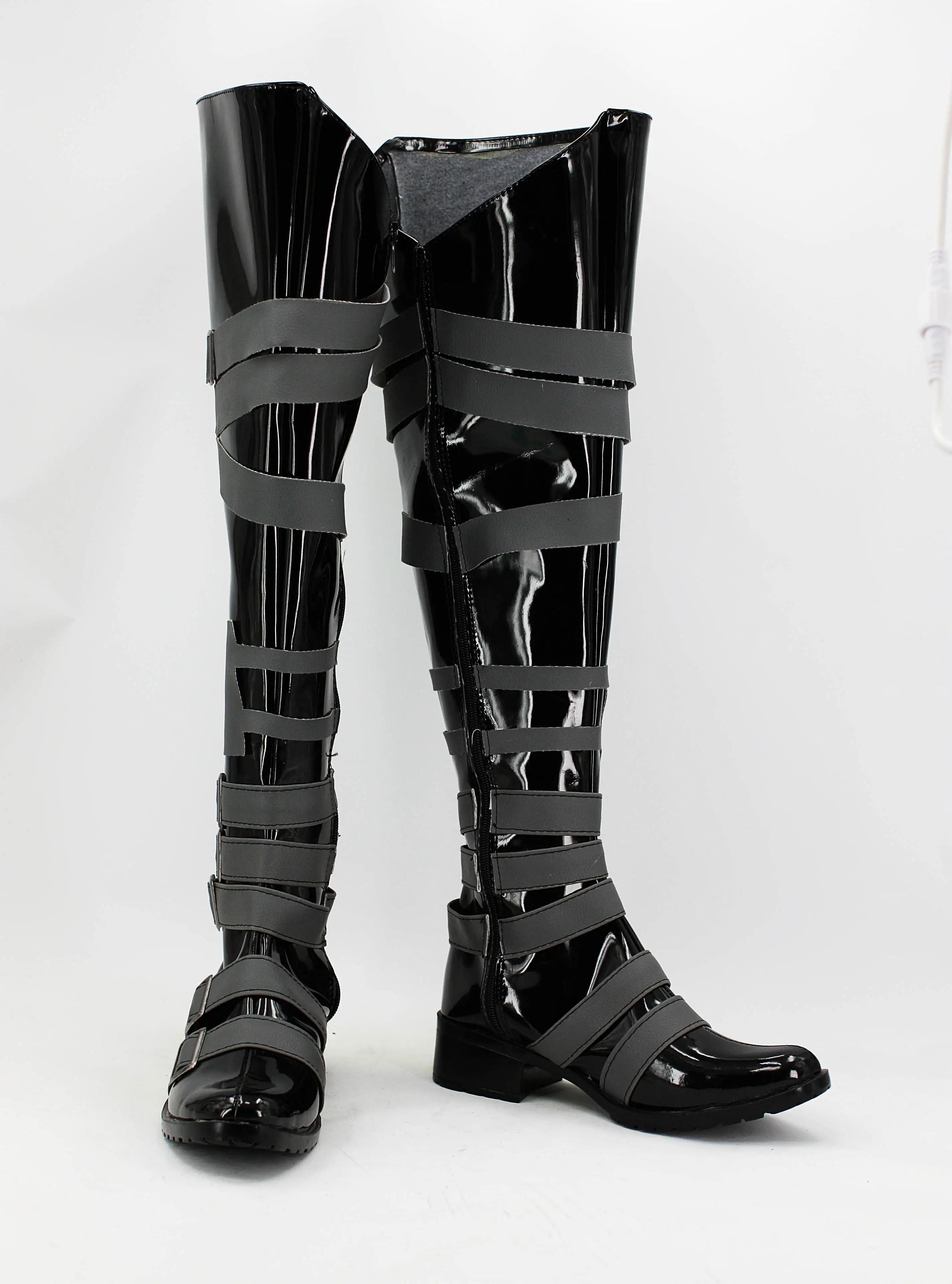 Anime Black Butler Under Taker Cosplay Shoes Black Long PU Leather Flat Sole Boots For Halloween Carnival