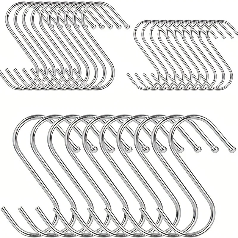 10pcs Stainless Steel S Shaped Hook Clothing Hooks Multi-functional Metal Hanging Hook For Kitchen Bathroom Office Home