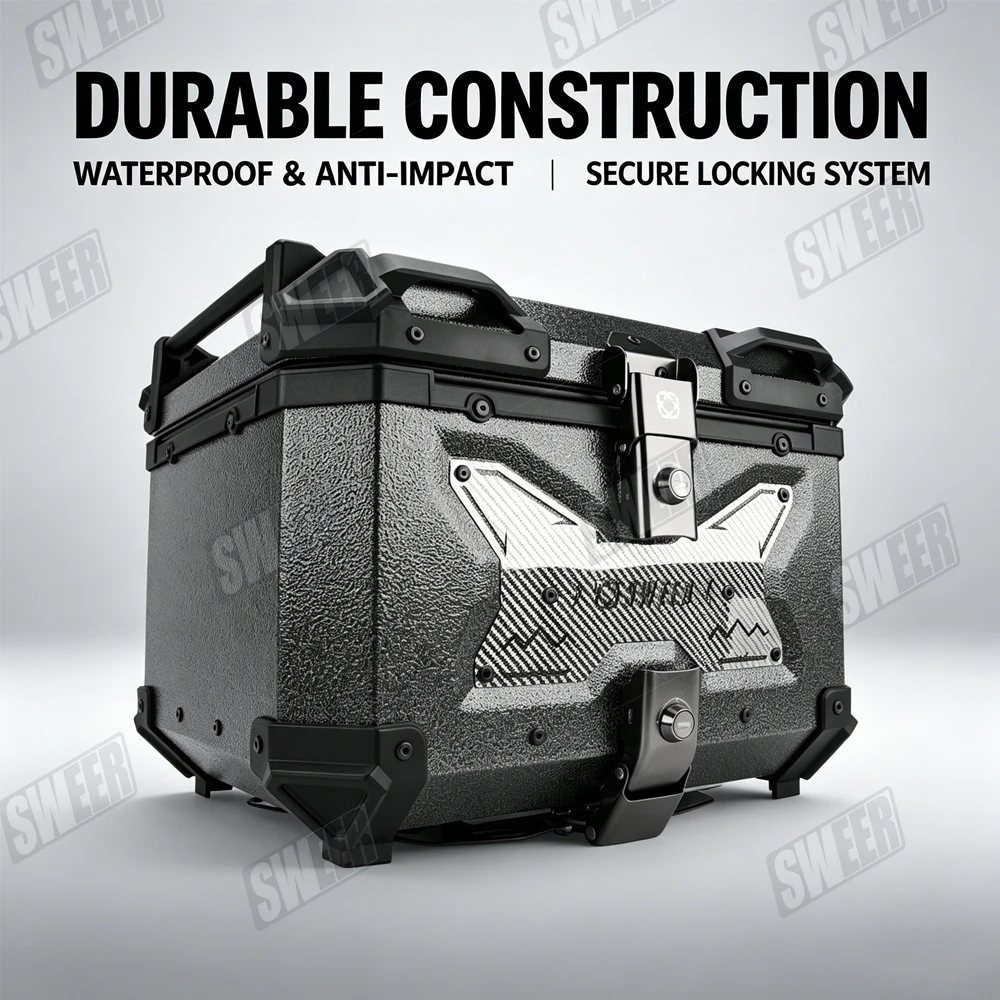 Motorcycle trunk storage box, 45L high-strength ABS plastic trunk, electric bike quick release, waterproof and anti-collision