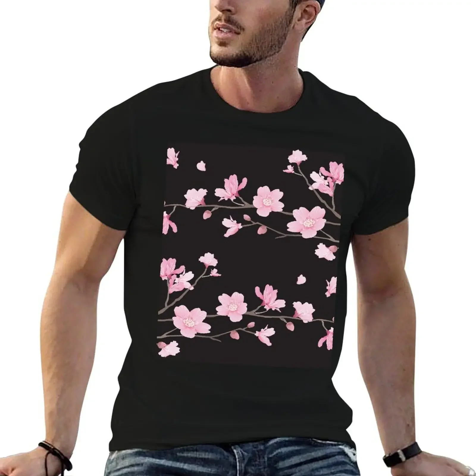 Cherry Blossom flower plant - Black T-Shirt sweat customizeds shirts graphic tees plus size tops Short sleeve tee men