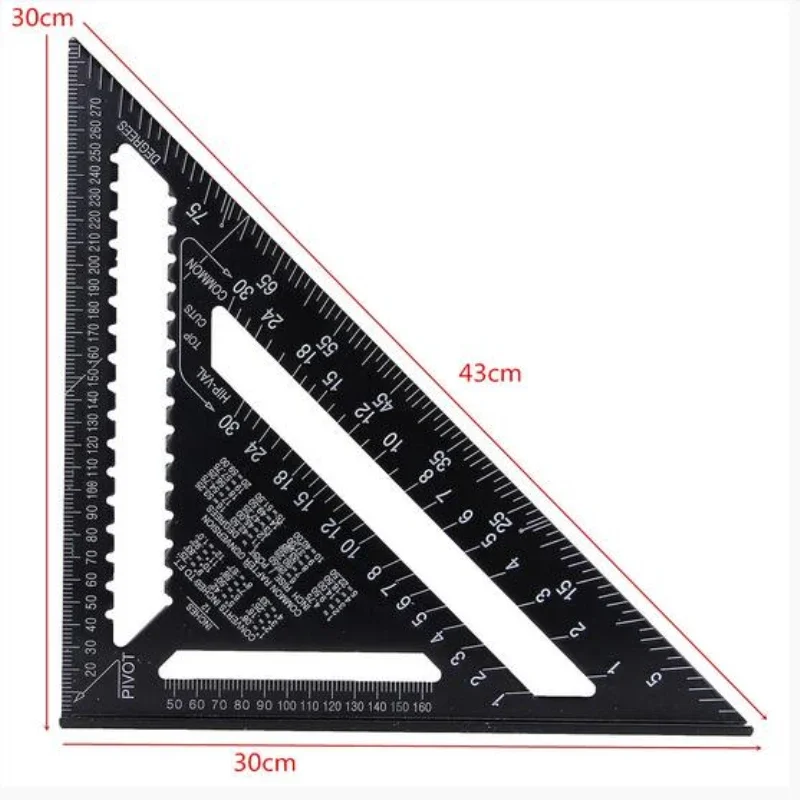 12 inch Woodworking Measurement Tool Metric Aluminum Alloy Triangle Angle Ruler Protractor 30cm Quick Read Square Layout Gauge