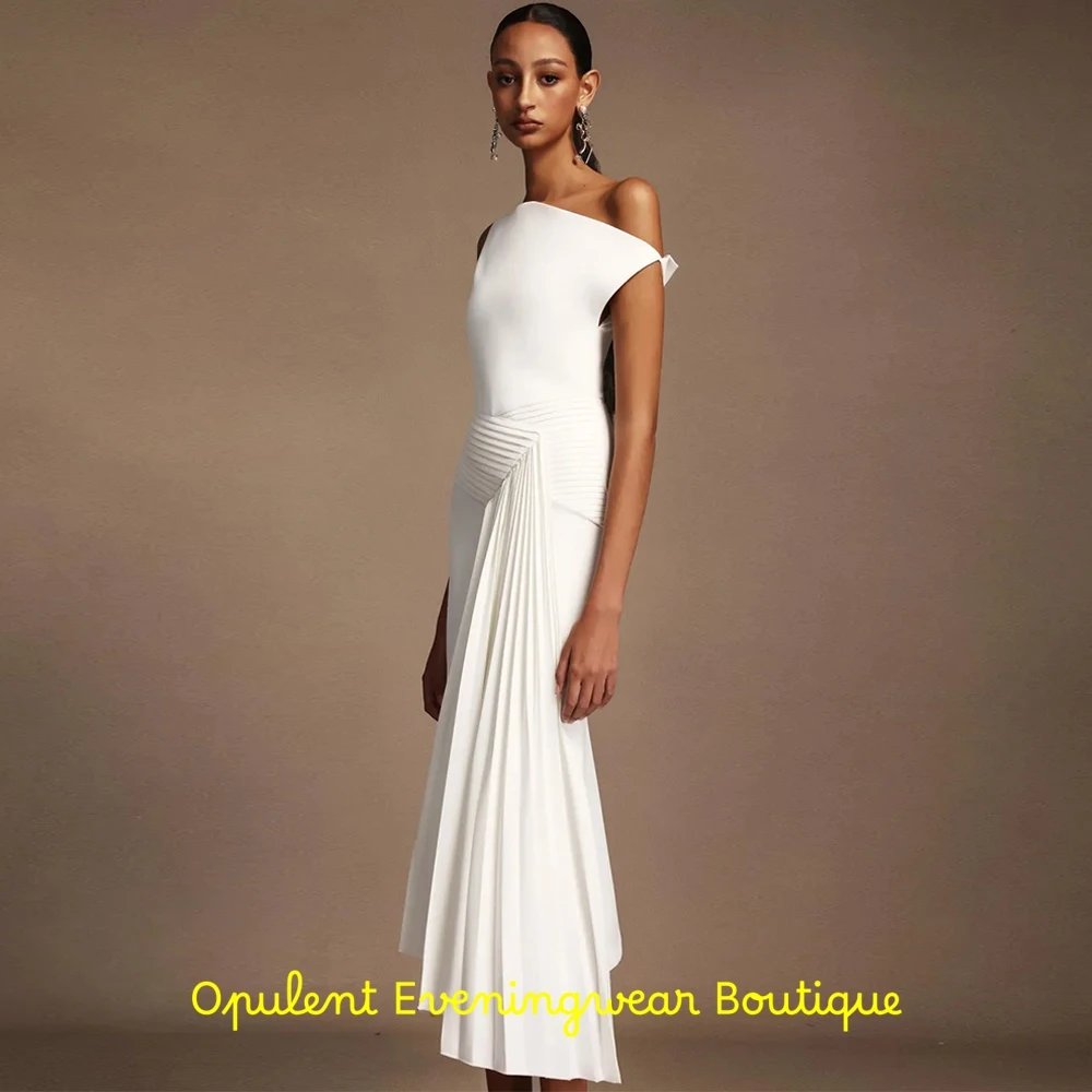 Modern White Jersey Evening Dress Off the Shoulder Bridal Party Temperament Zipper Back Customized Bespoke Occasion Gowns image 4