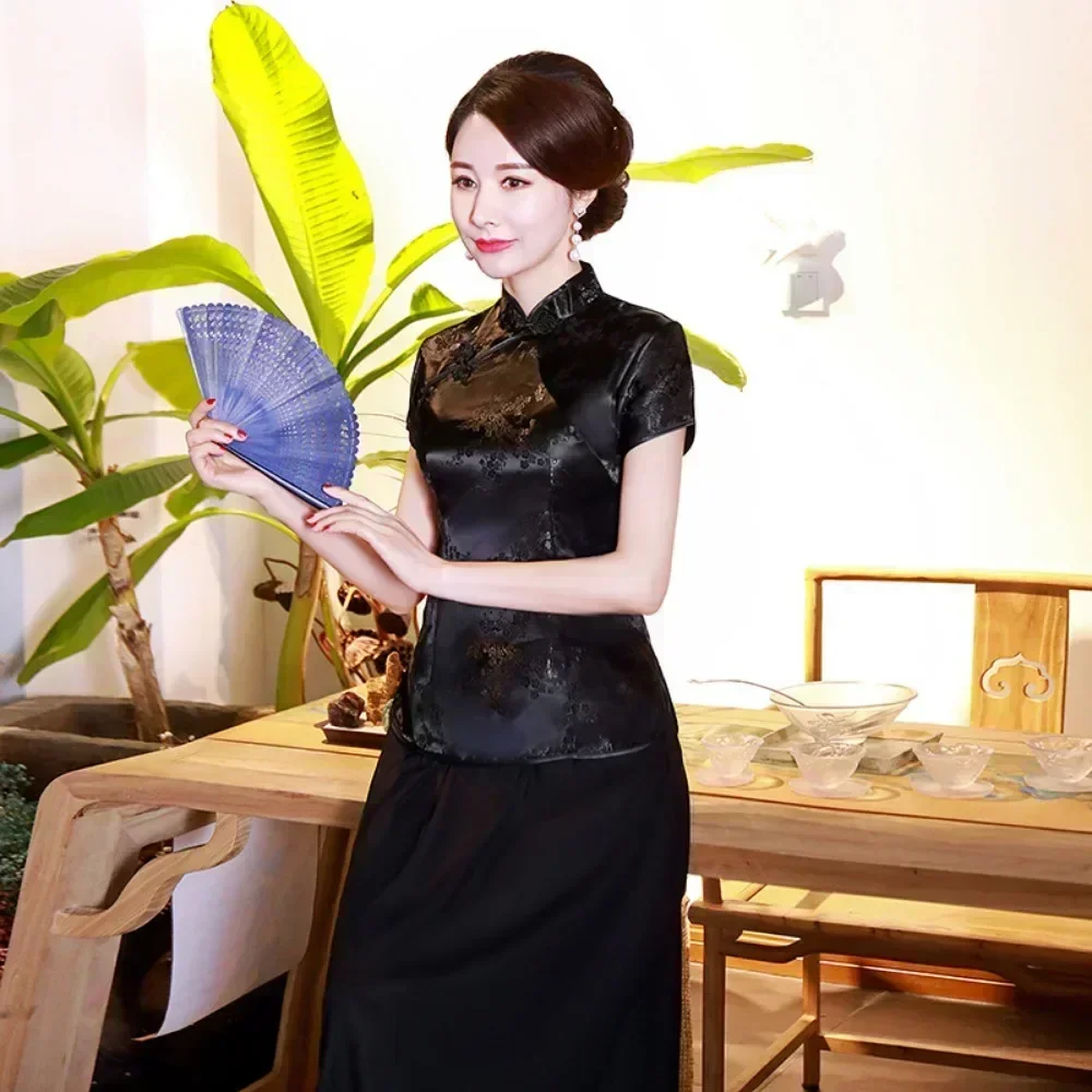 Elegant Ethnic Style Streetwear Cheongsam Qipao TshirtsTees Fashion Clothes Vintage Shirts for Women Y2k Tops Women Clothing