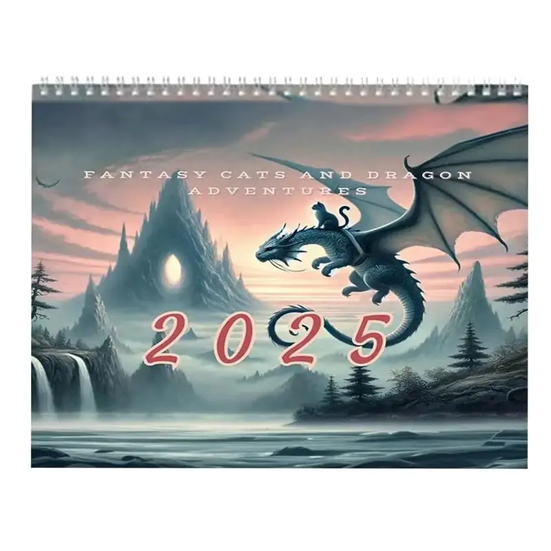 2025 Cat Dragon Rider Calendar 2025 Wall Mounted Cat Flying Dragon Calendar Pendant 2025 New Year Family Calendar