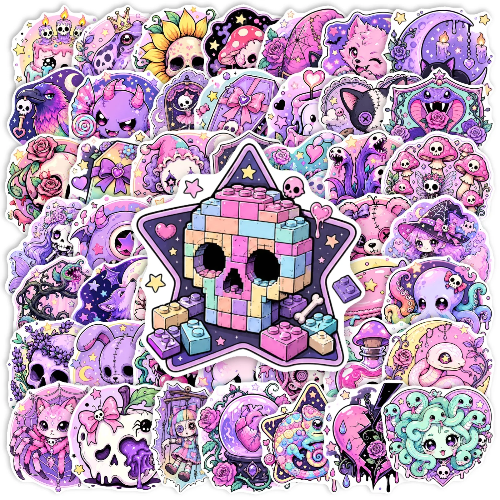 50/30 Pcs Sweet & Cool Purple Gothic Dark Halloween Journal Decorative Stickers for Notebook & Phone