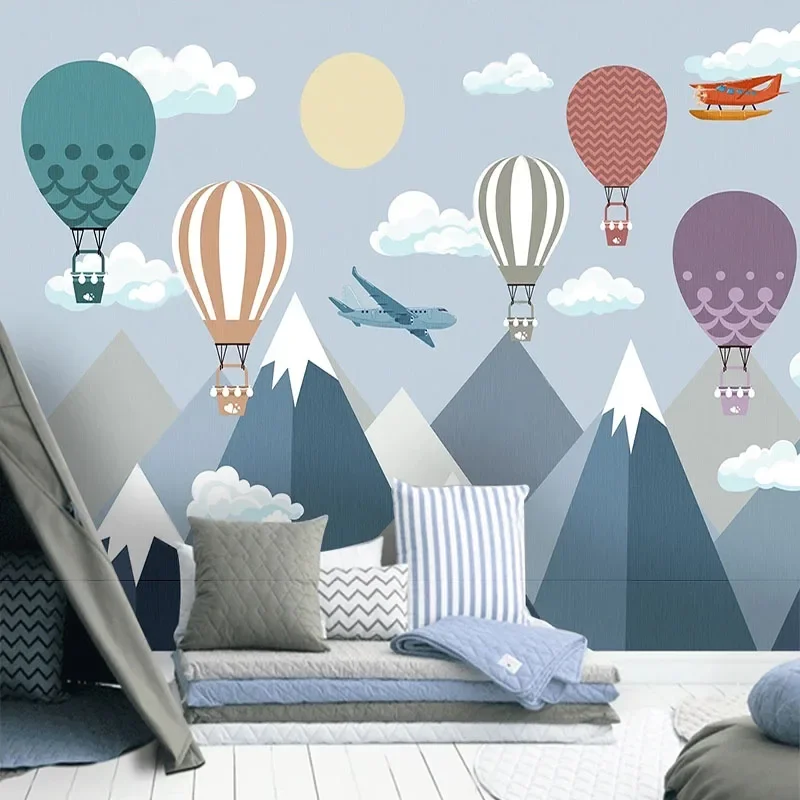 

Custom Mural Any Size 3D Children's Cartoon Balloons Geometric Mountain Airplane Background Wall Mural Papel De Parede Fresco