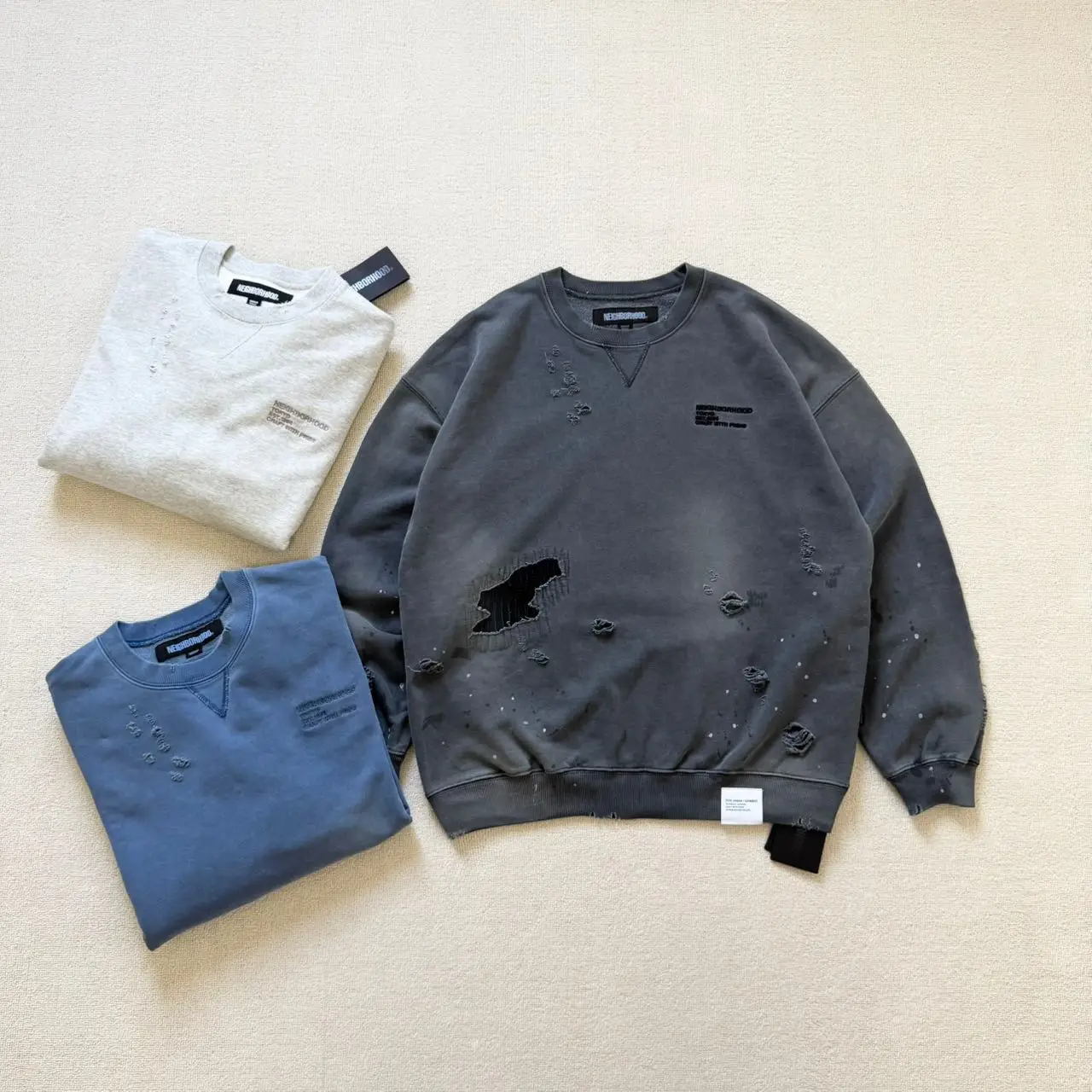 

NBHD тяжелый японский стираный старый поврежденный свитер с круглым вырезом