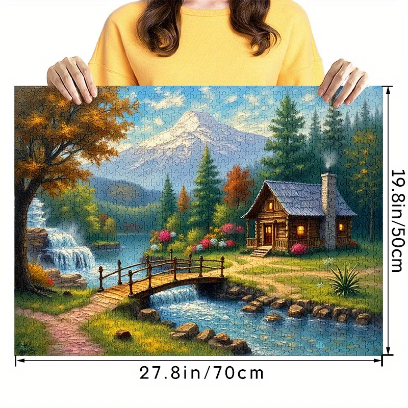 大人向けジグソーパズル 1000ピース - 静かな小屋、山、湖の風景、プレミアムペーパーパズル、傷防止＆防水、チャレンジ