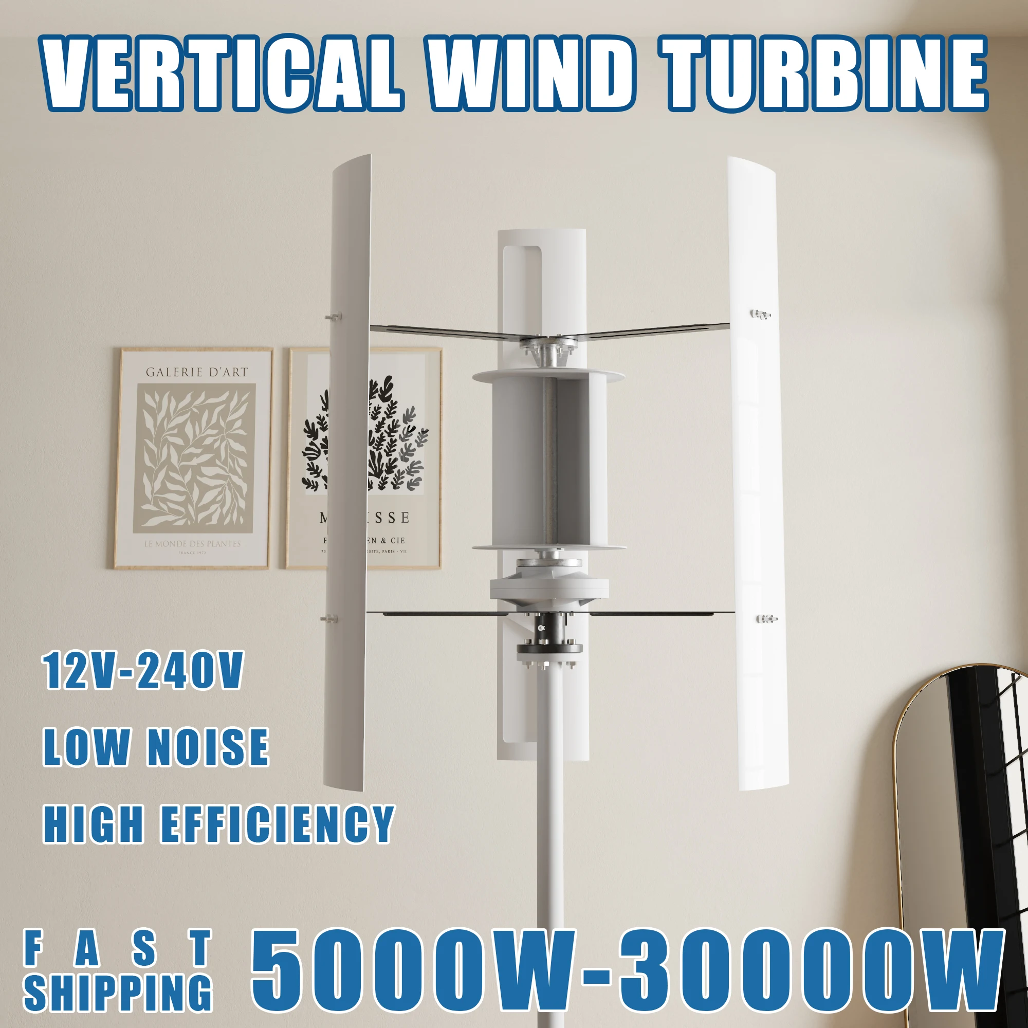 Vertical Axis Wind Generator Wind Turbine 12V 24V 96V 240V 10000W 20000W Complete System Kit High Power with Hybrid Controller