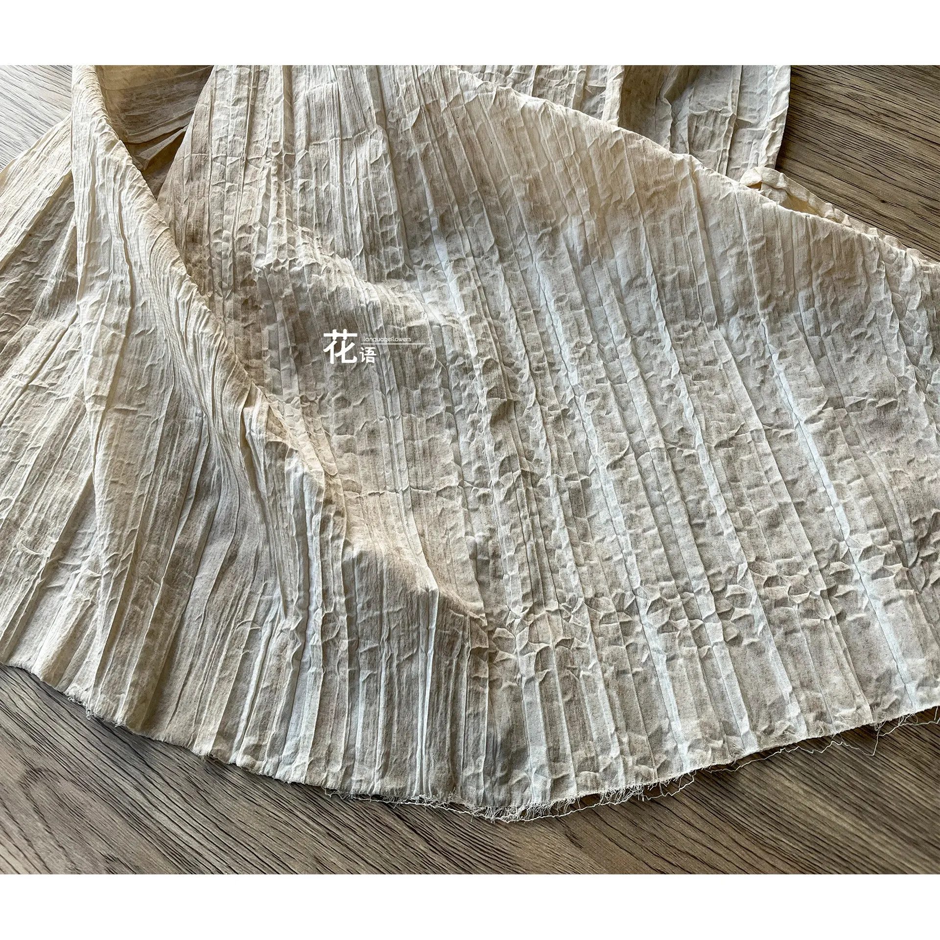 Natural Cotton Linen Texture Designer Fabric Cracked Bark Pattern Crinkled Pleats for Custom Apparel and DIY Accessories