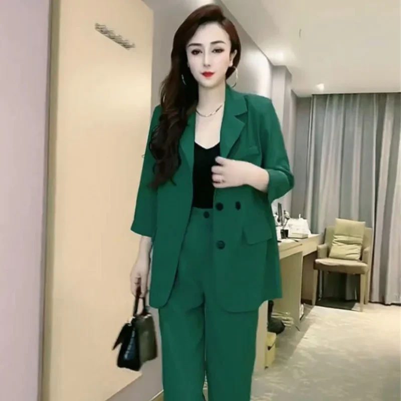 Baggy Womens 2 Pant Set Green Blazer e tailleur pantalone Set due pezzi pantaloni per donna viola Capris Outfit Clothes gruppi di Xxl