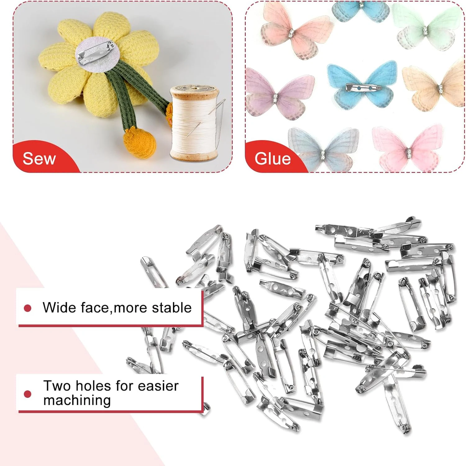 Picture 3: 100pcs Brooch Pin Backst 20mm/25mm/35mm/45mm Silver Bar Pins & Clasp Backings for Jewelry Making Badges Crafts Name Tags and DIY