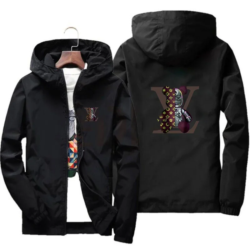 Spring and autumn men's windproof top zipper hooded windbreaker mountaineering printed sweatshirt fashion casual jacket