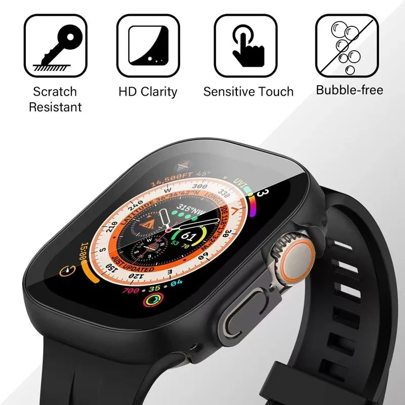 Cover For Apple Watch Ultra Case 49mm Accessories PC Shockproof Bumper+Tempered Glass Screen Protector iwatch Series Ultra 2