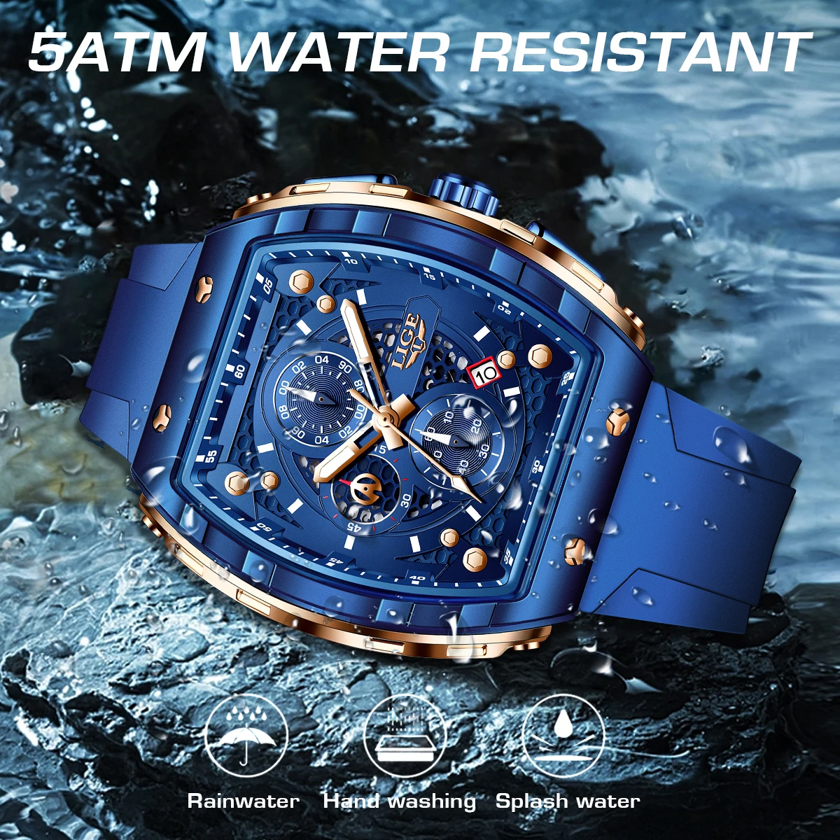 

LIGE мужские часы лучший бренд класса люкс квадратные силиконовые часы для мужчин модные военные кварцевые водонепроницаемые хронограф Relogio Masculino