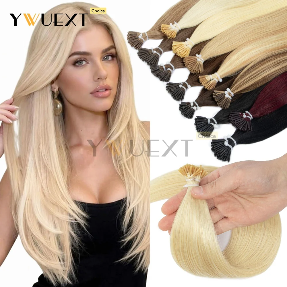 YWUEXT 30G-50G I Tip Human Hair Extensions 12-20 inches 50pcs/pack Straight Machine Remy Hair Extensions Salon Quality for Women