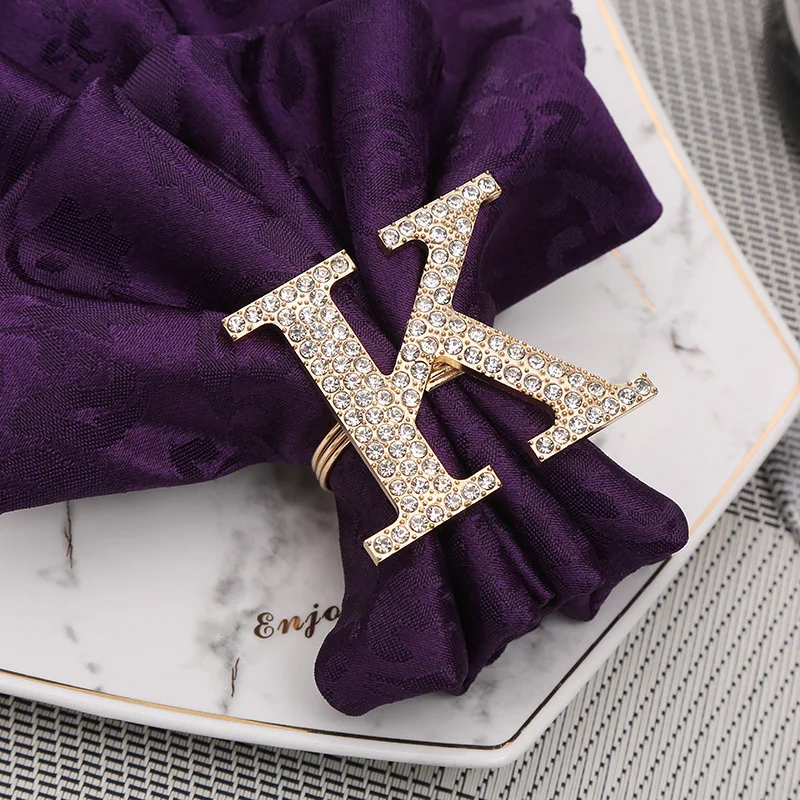 Creative A-Z Alphabet Letter Crystal Napkin Ring Rhinestone Buckle Holders For Wedding Party Festivals Dinner Table Decoration