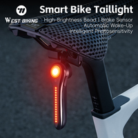 WEST BIKING Bicycle Smart Rear Light Brake Sensor IPX6 Waterproof Taillight Intelligent Light Sensing Rechargeable LED Tail Lamp