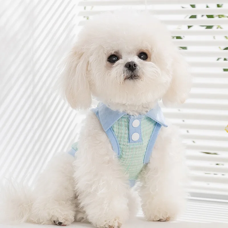 

Dog Jacquard Plaid Lapel Vest Teddy Drawstring Two Leg Clothes Small Dog Summer T-Shirt Pet Letter Print Pullover