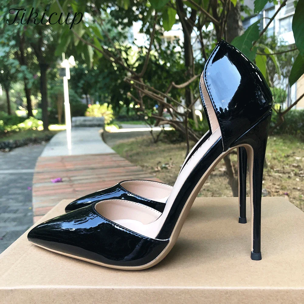 Tikicup Elegant Classic Black Patent Pointed-Toe D'Orsay Stiletto High Heels for Women Evening Events,Wedding,Club Nights,Office