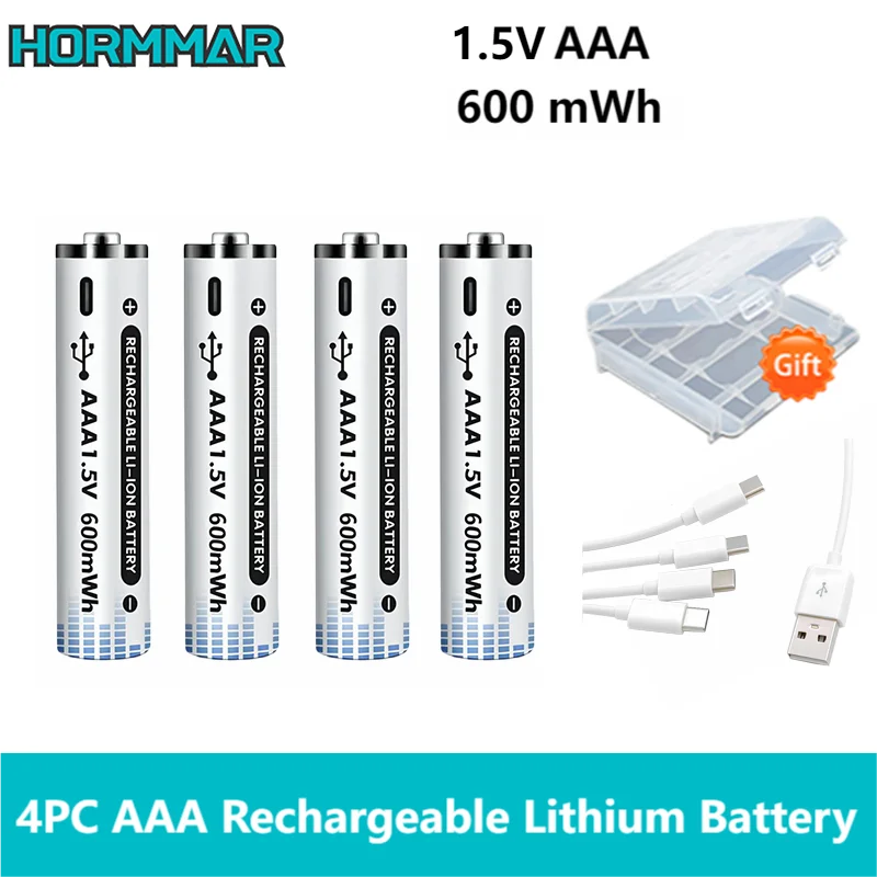 HORMMAR 4/8/16PC AAA Rechargeable Battery 1.5V 600mWh Li-ion Battery Aaa USB charge Lithium Batteries for Toy Camera Flashlight