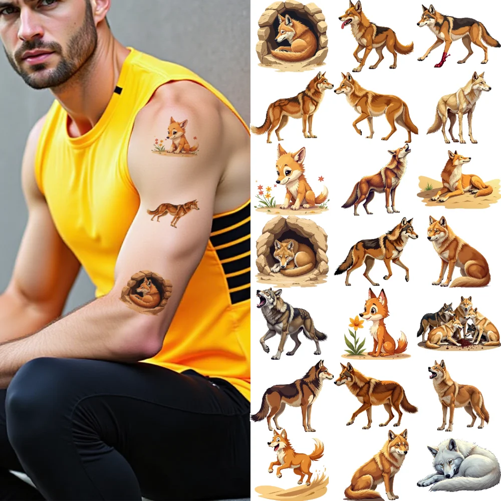 

28pcs Temporary Tattoo Fox Stickers Temporary Tattoo Stickers Wolf Stickers For Girls Cheeks Boys