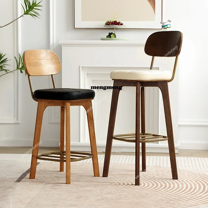 K182Wooden Legs Orange Bar Stools Minimalist Unique Modern Kitchen Bar Stools Nordic Brown Sturdy Banqueta De Cozinha Alta Furni