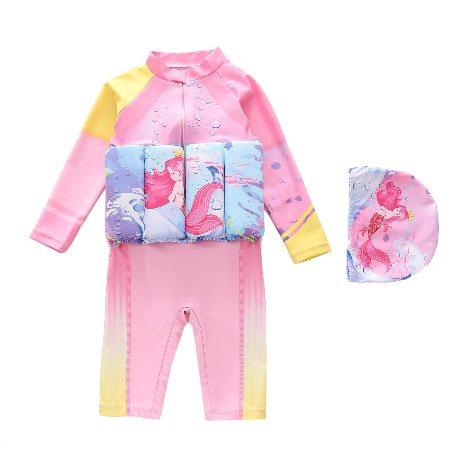 

HappyFlute New Cartoon Printed Baby Girls One-piece Long Sleeve Surf Suit Hipster Buoyancy Swimsuit