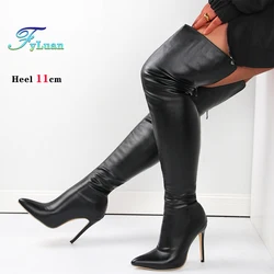 Plus Size 48 Women's Boots High Heel 11cm Over Knee Boots Back Zipper Fashion Personality Boots Pointed Toe Shoes Zapatos Mujer