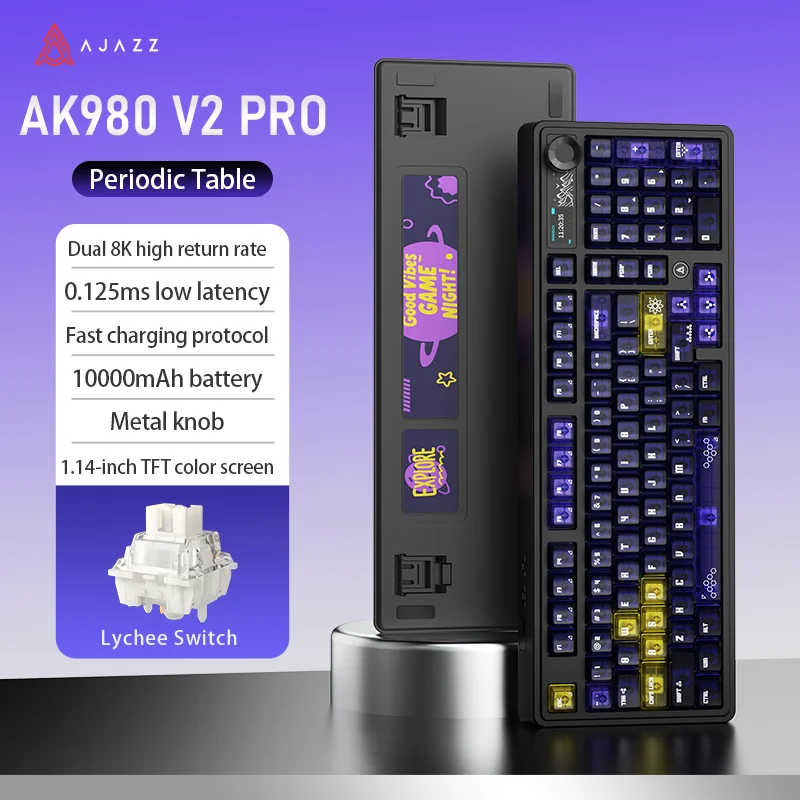 AJAZZ AK980 V2/PRO Hot-Plug 10000mAh kabellose mechanische Gaming-Tastatur mit drei Modi, für elektronische Wettkampfspiele, seitliche LED, kompaktes 96%-Layout, versiegelte Struktur,