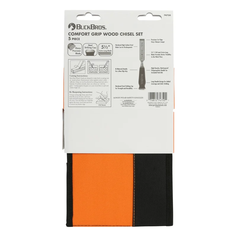 Buck Bros. 74750 5 Piece Comfort Grip Wood Chisel Set-W