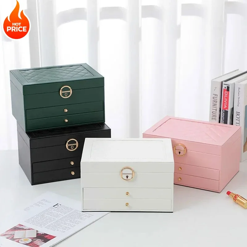 

Large Jewelry Storage Box Multi-Layer Organizer For Jewelry Necklace Earring Leather Jewellery Storage Packaging Display Boxes