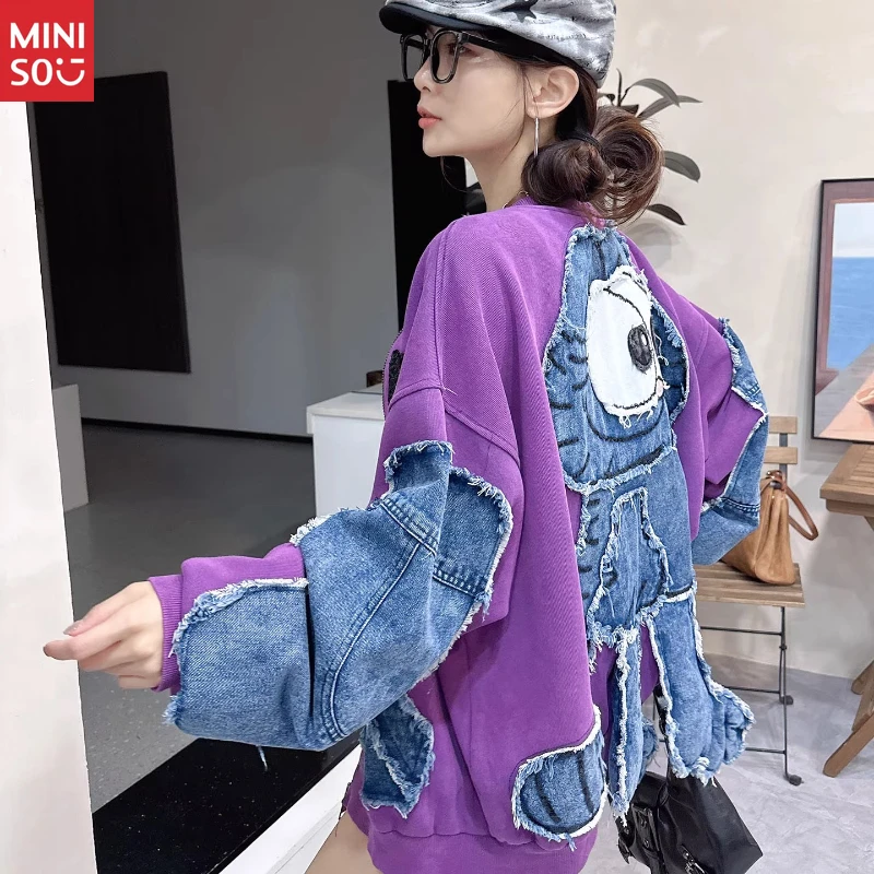 

Oversized Purple Hoodie, Luxury Hip Hop Jacket for Women