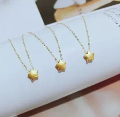 24k الذهب الخالص 999 مجوهرات اكسسوارات غرامة مجوهرات 24k الذهب الحقيقي دلاية شكل نجمة + قلادات الذهب عيار 18 قيراط للفتيات