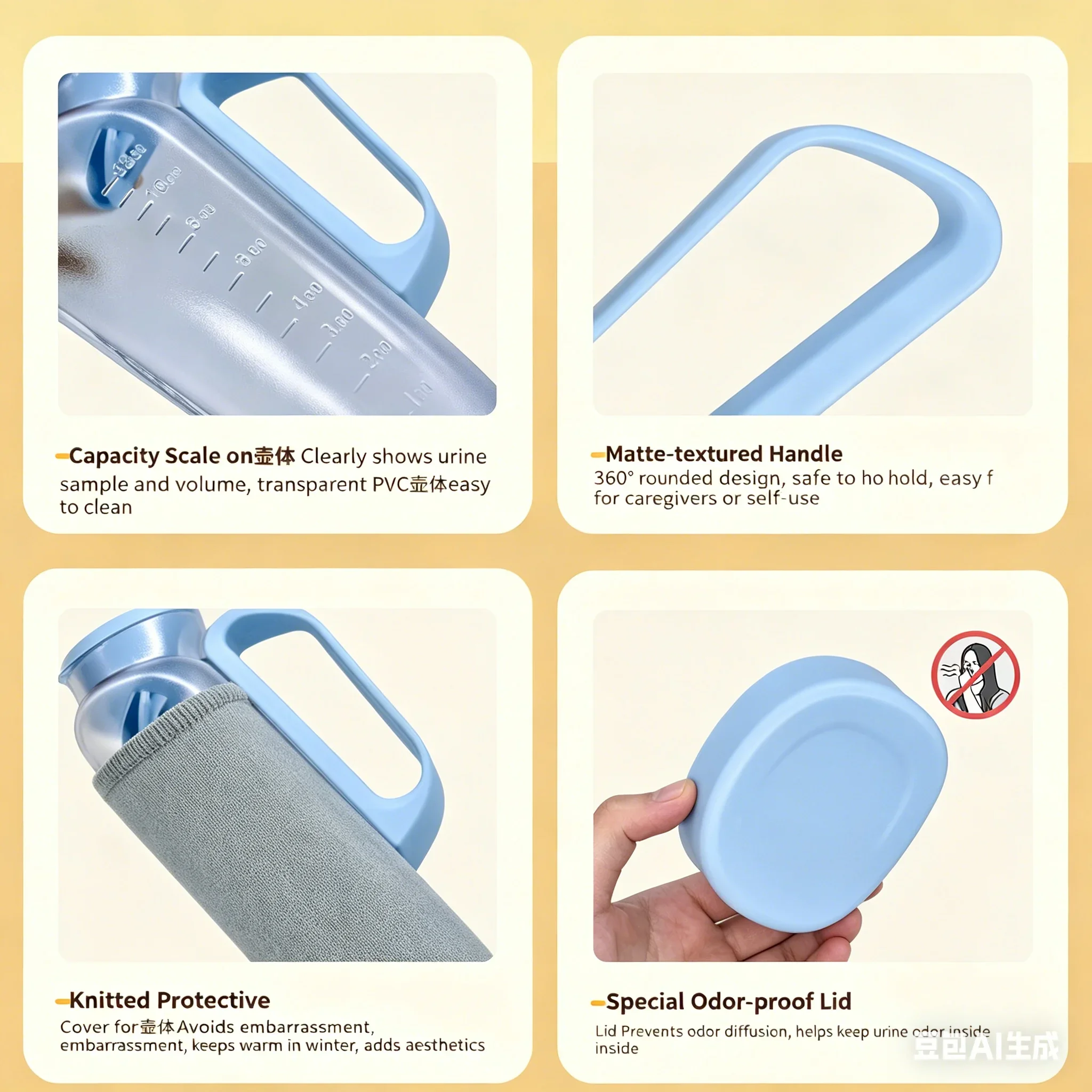 Leak Proof 1200ml Portable Urinal Bottle Ergonomic Handle With Storage Bag Brush For Elderly Bedridden Men Women