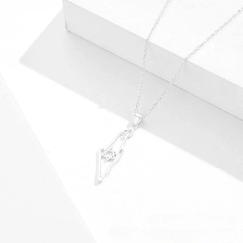 YILUOCD Hollow Star of David Map Necklace for Women 14k Gold-plated Hexagram Symbol Country Geography Necklaces Amulet Jewelry