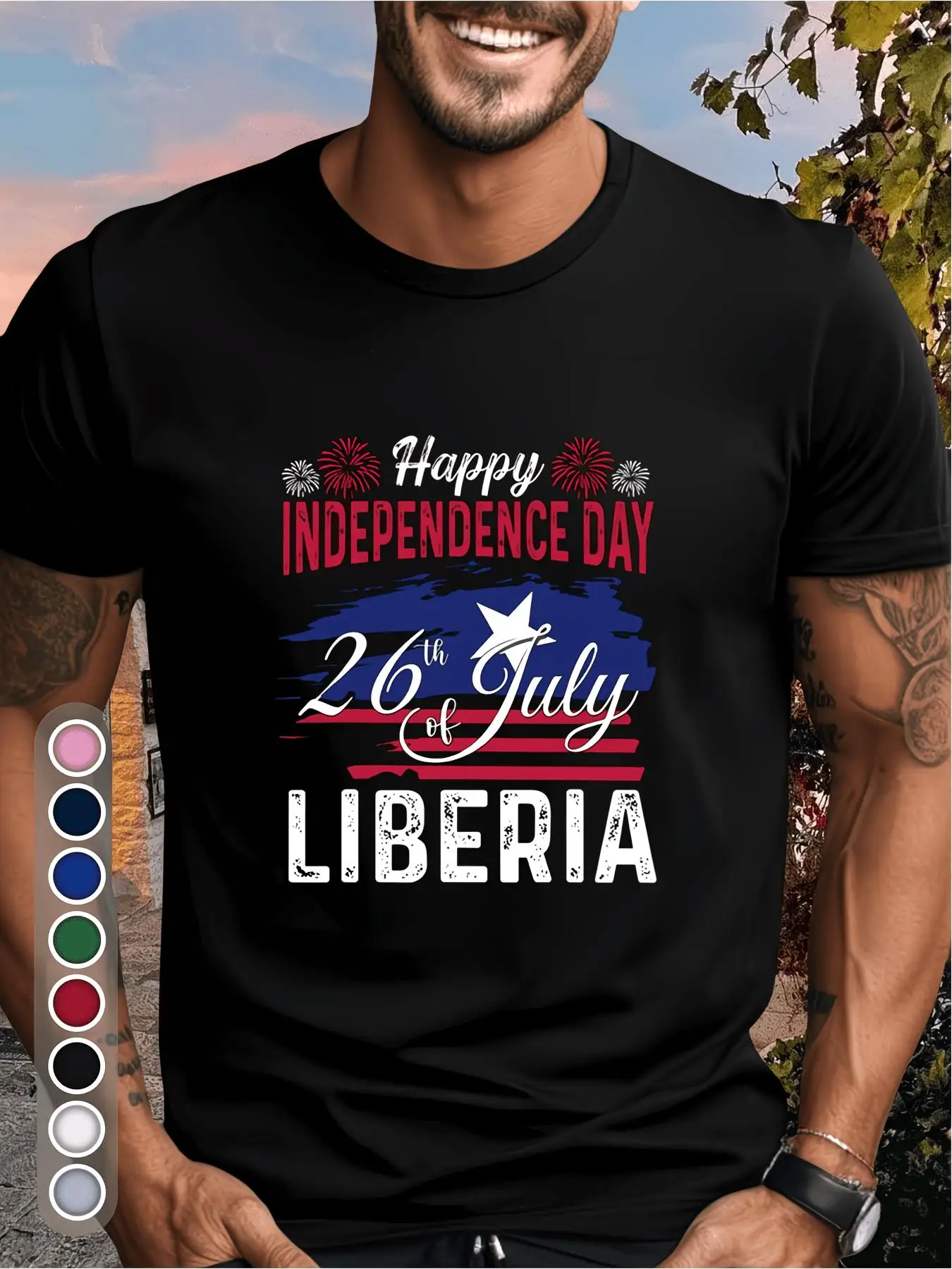 Celebrate Liberia's Independence Day with This Stylish Retro Men's T Shirt Featuring a Creative Design of The Liberian Flag This American Street Style Has a Crew Neck And Short Sleeves Maki