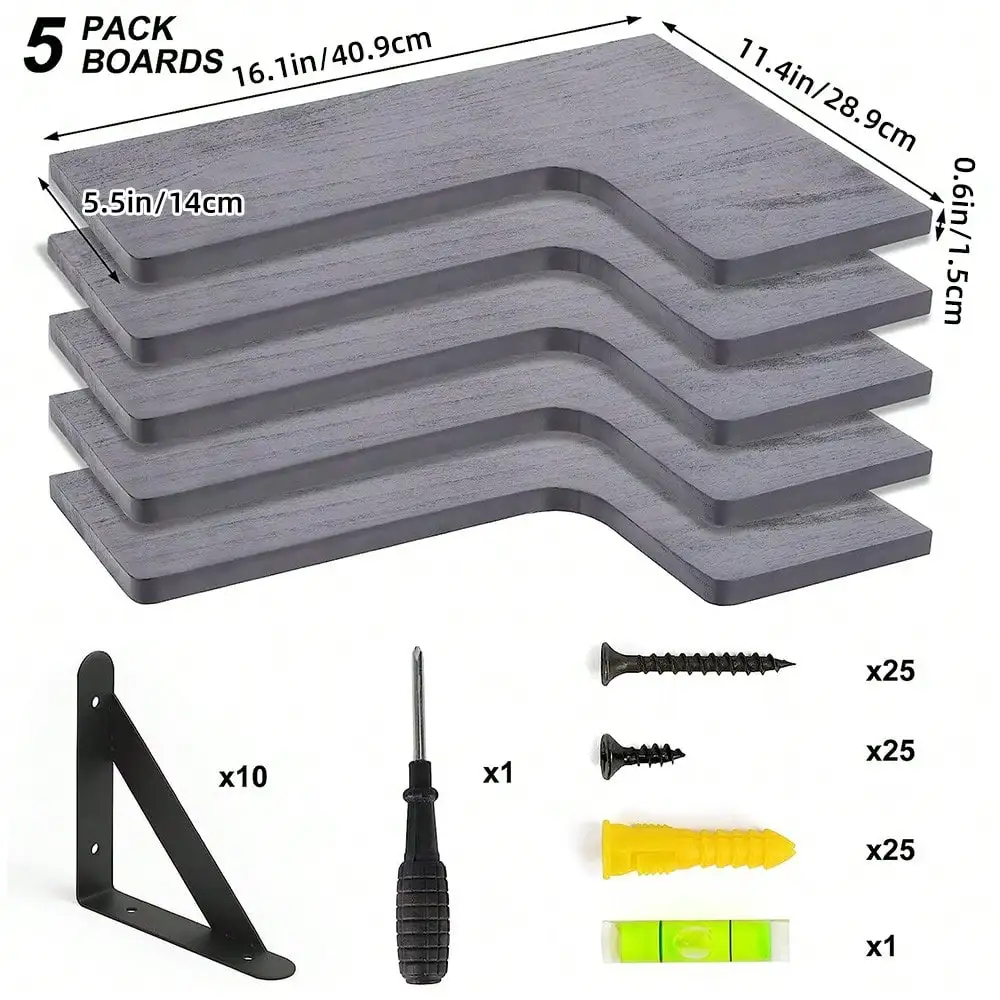 Superlele 5 Stück rustikale Holz-Eckregale für die Heim- und Raumdekoration