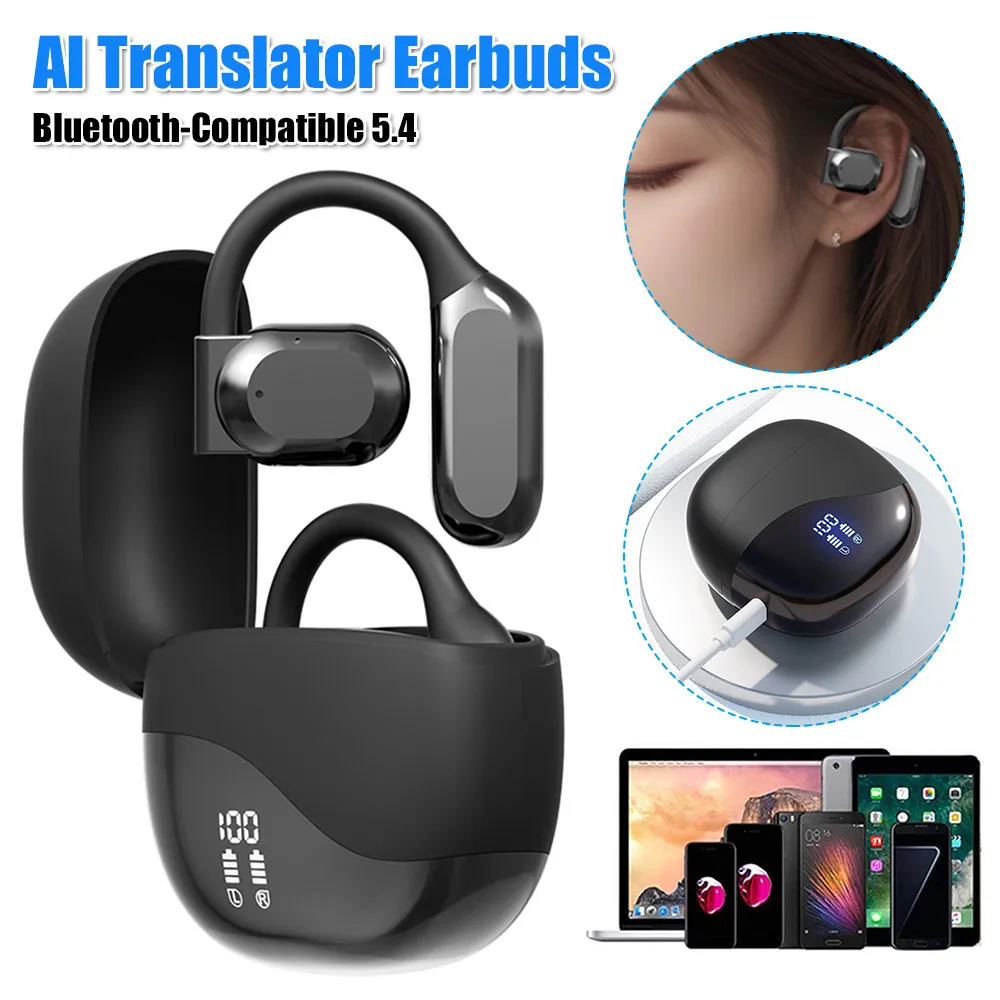 

Интеллектуальные AI-наушники-переводчики с Bluetooth 5.4, шумоподавлением, креплением на ухо, двусторонней голосовой связью, 8-9 часов работы в режиме разговора для спорта, бизнеса и путешествий