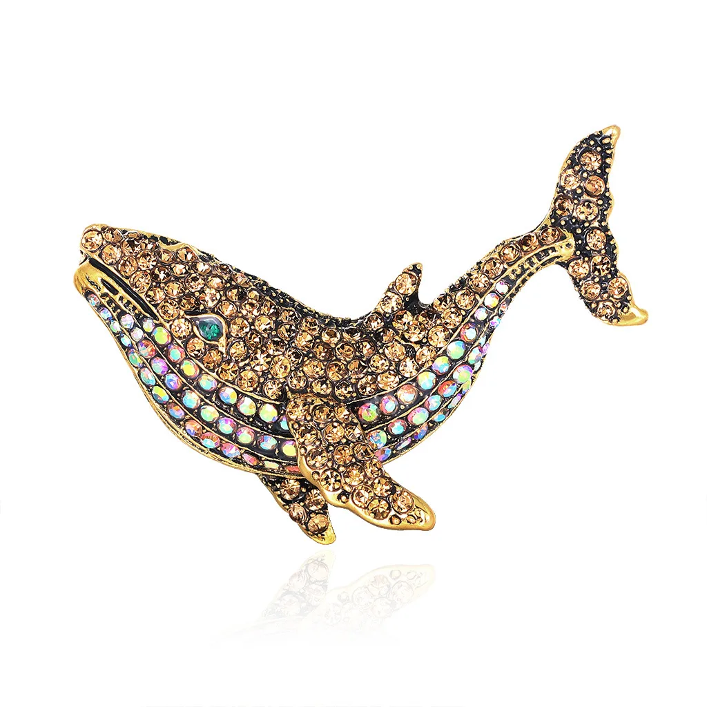 Woman Fashion Jewelry Rhinestone blue/brown whale Brooch Zinc Alloy Brooches Fish style