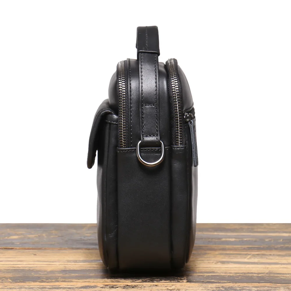 Men's Small Body Bag Leather Mobile Phone Bag Cowhide Single Shoulder Crossbody Bag Casual All-match Backpack Handbag