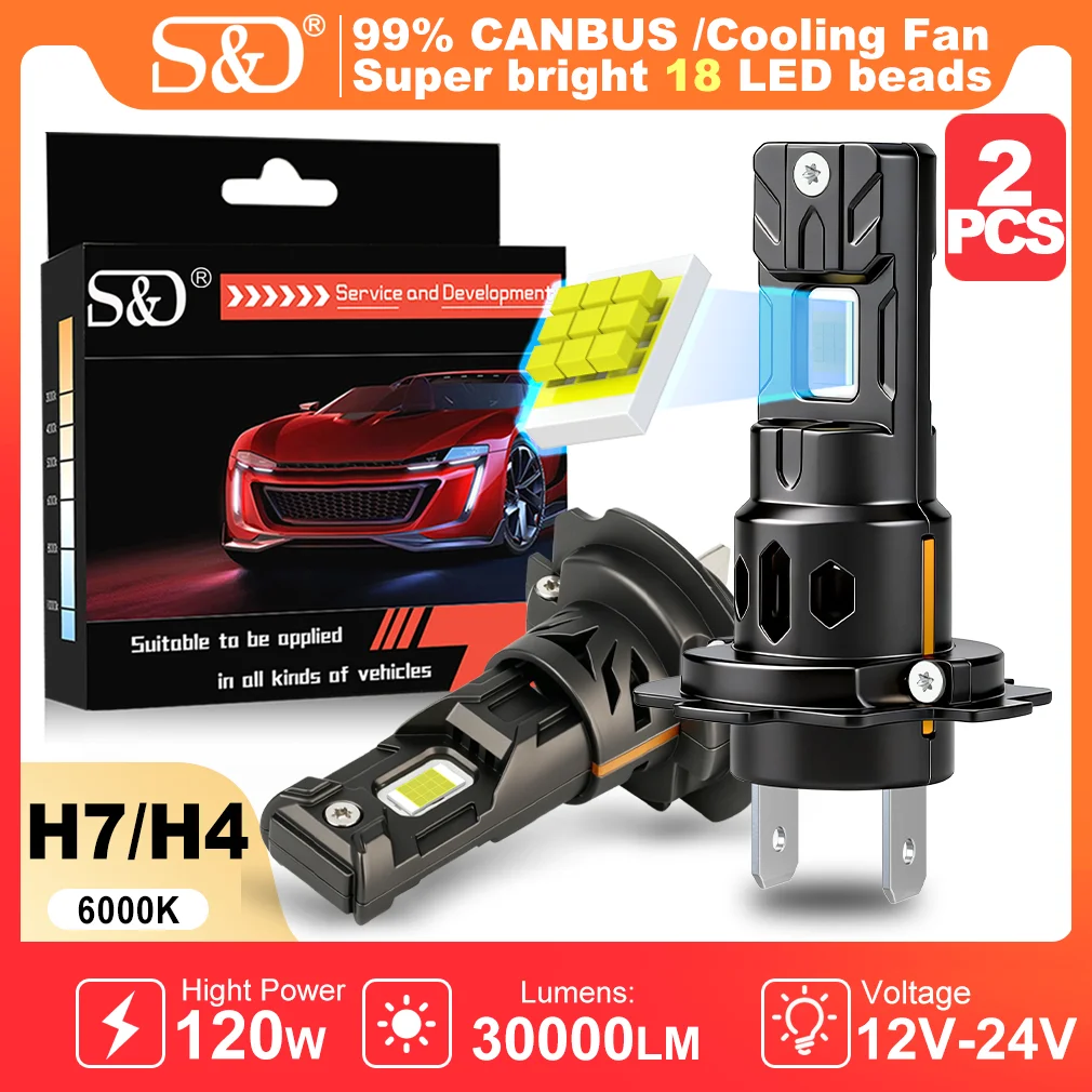 Led Headlight H4 Hi Lo 120W - Lampadina LED H7 Canbus S&D per