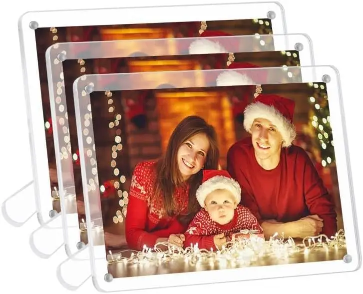 

4X6 Hes Acrylic Picture Frame With Stand - 3 Pack, Clear P Frame With Magnets For Tabletop Display Horizontally Or