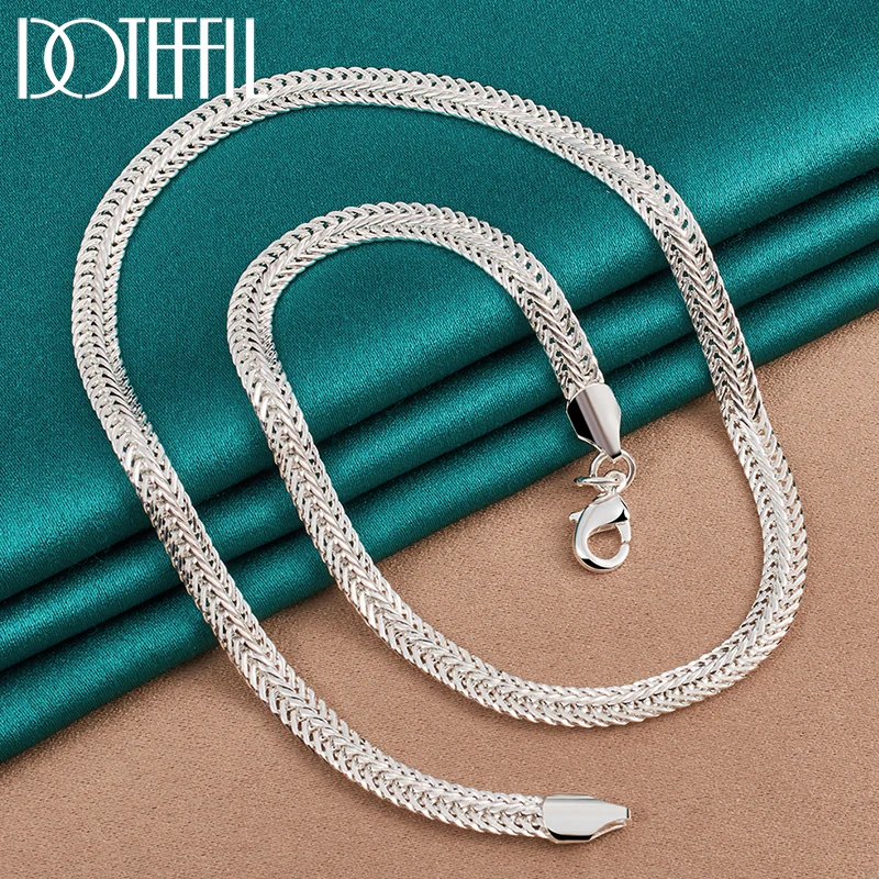 

DOTEFFIL 925 Sterling Silver 6mm Flat Snake Side Chain Necklace For Woman Man Charm Wedding Engagement Fashion Jewelry