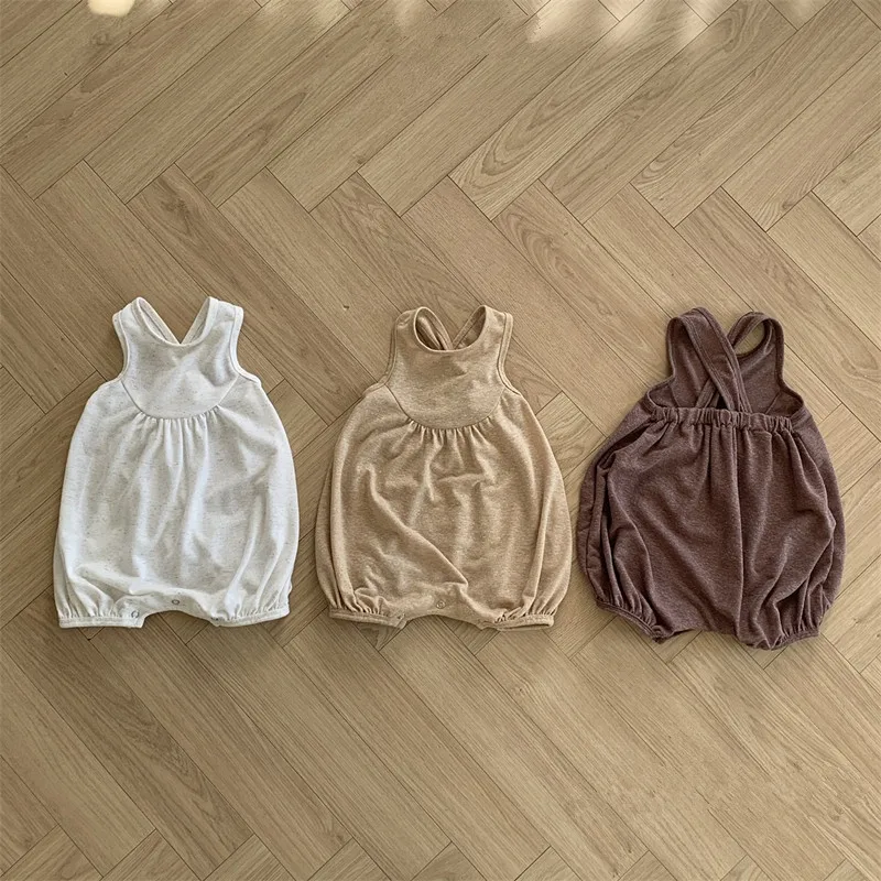 

2025 Summer New Baby Sleeveless Romper Solid Thin Boy Girl Newborn Loose Breathable Jumpsuit Infant Toddler Cotton Clothes 0-24M