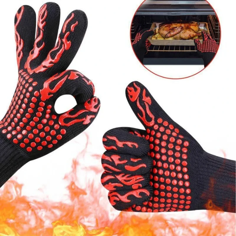Einteilige Grillhandschuhe, hohe Temperaturbeständigkeit, Ofenhandschuhe, 500–800 Grad, feuerfeste Grill-Wärmeisolierung, Mikrowellenhandschuhe