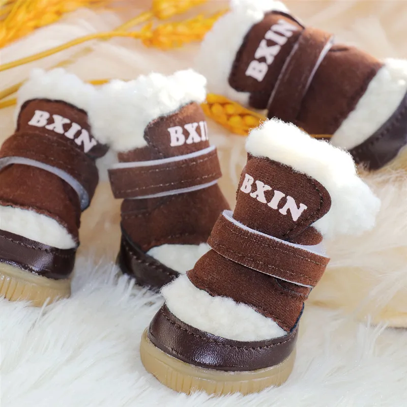 

Puppy Warm Snow Boots Teddy Shoes do not Fall off the Footwear Winter Pet Cotton Shoes Dog Thickened Shoes 4Pcs