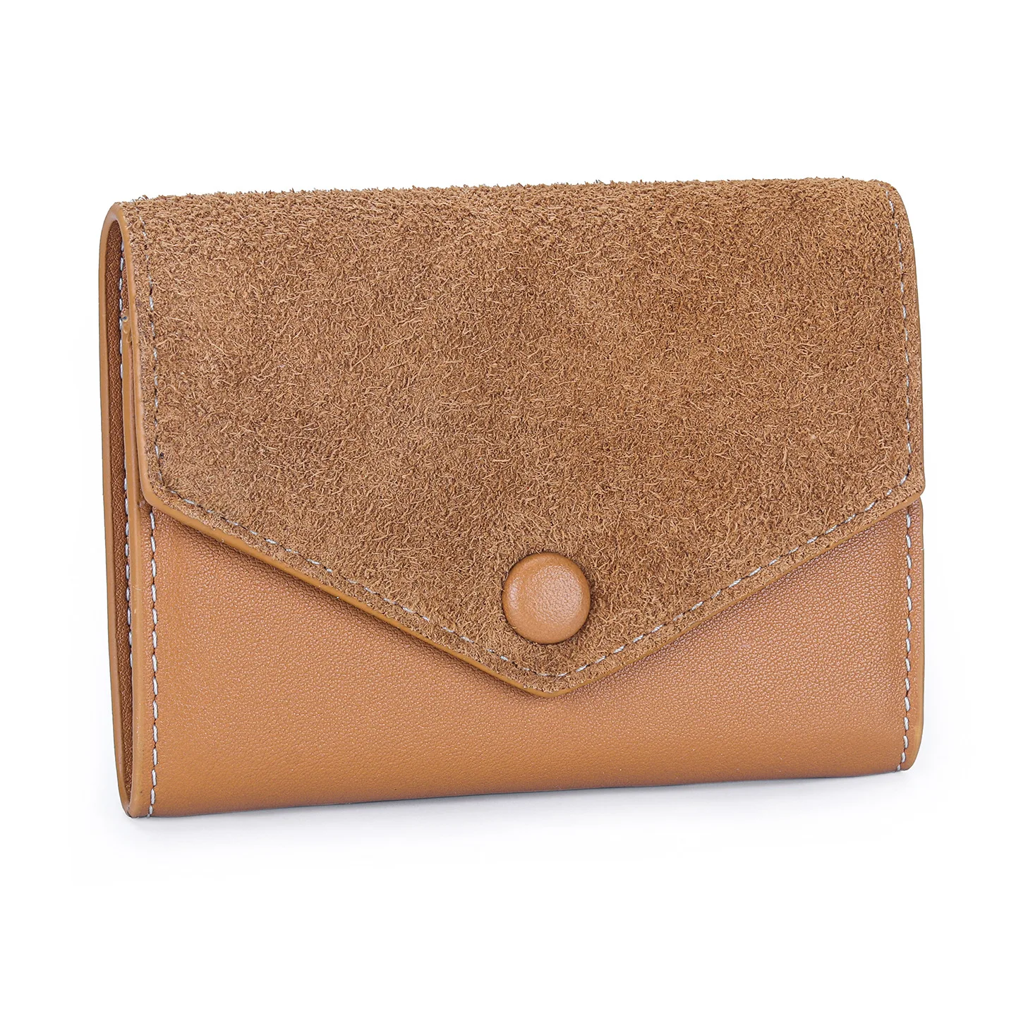 

Вместительный кошелек-портмоне с тремя отделениями - кожаный картхолдер-конверт с отделением для монет на молнии, тонкий короткий кошелек для женщин